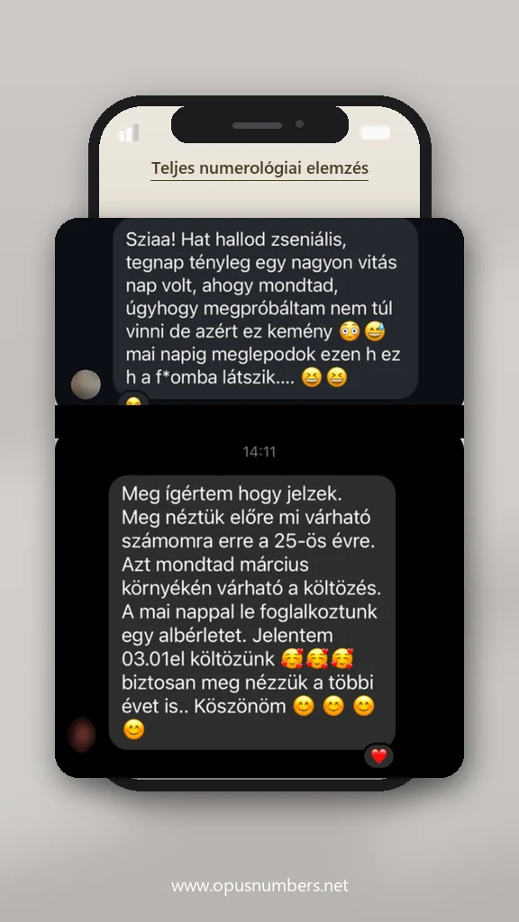 Ügyfélvélemény a numerológiai elemzésről (üzenet képernyőképe) – 31. / 38